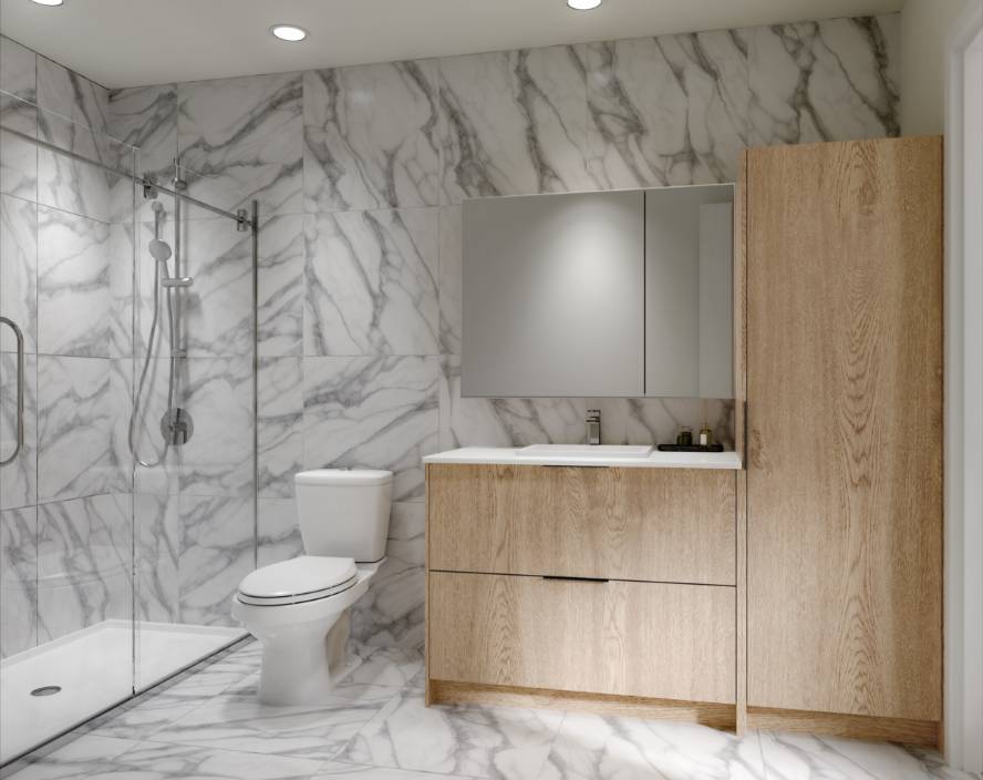 salle de bain dans un condo de luxe de chez Voltige à Montréal
